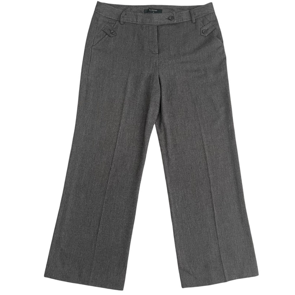 Sandro Charcoal‎ Gray Micro Herringbone Trousers Dress Pants Vintage Women Sz 14